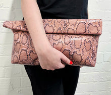 Load image into Gallery viewer, Pink Oversized Snakeskin Clutch
