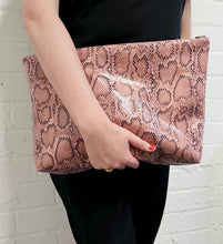 Load image into Gallery viewer, Pink Oversized Snakeskin Clutch
