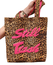 Load image into Gallery viewer, Neon Pink and Leopard Print Appliqué Tote Bag
