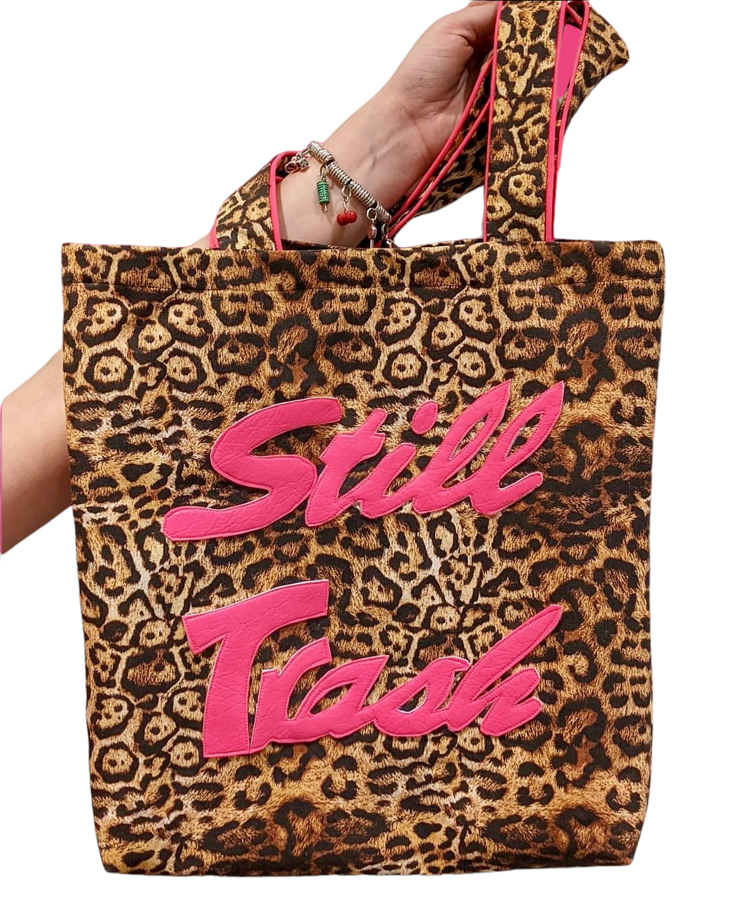 Neon Pink and Leopard Print Appliqué Tote Bag