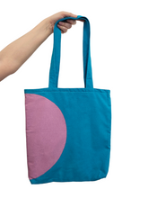 Load image into Gallery viewer, Turquoise and Lilac Canvas Circle Tote Bag
