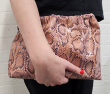 Load image into Gallery viewer, Pink Snakeskin Gathered Top Clutch
