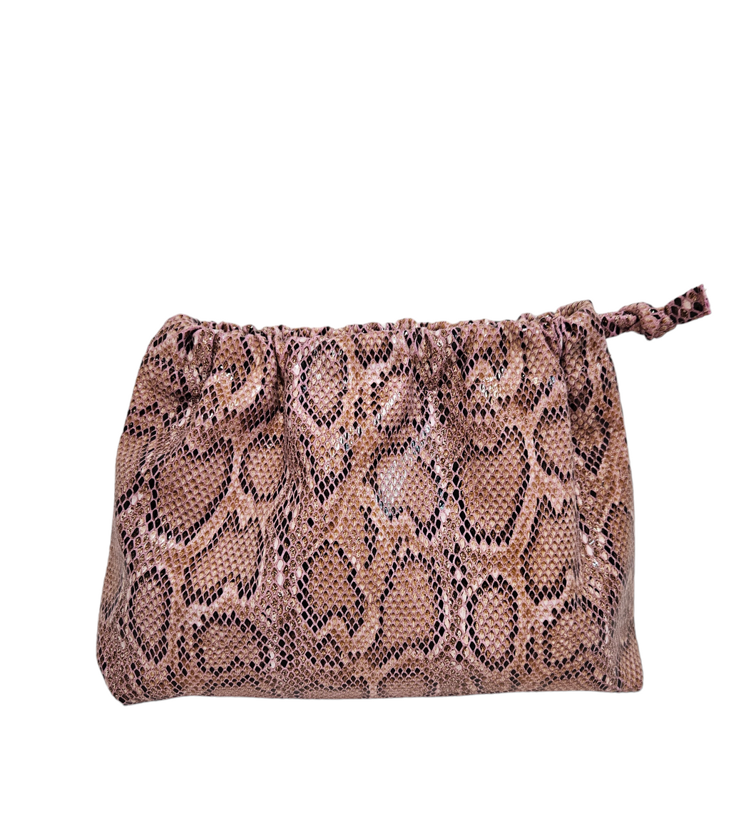 Pink Snakeskin Gathered Top Clutch