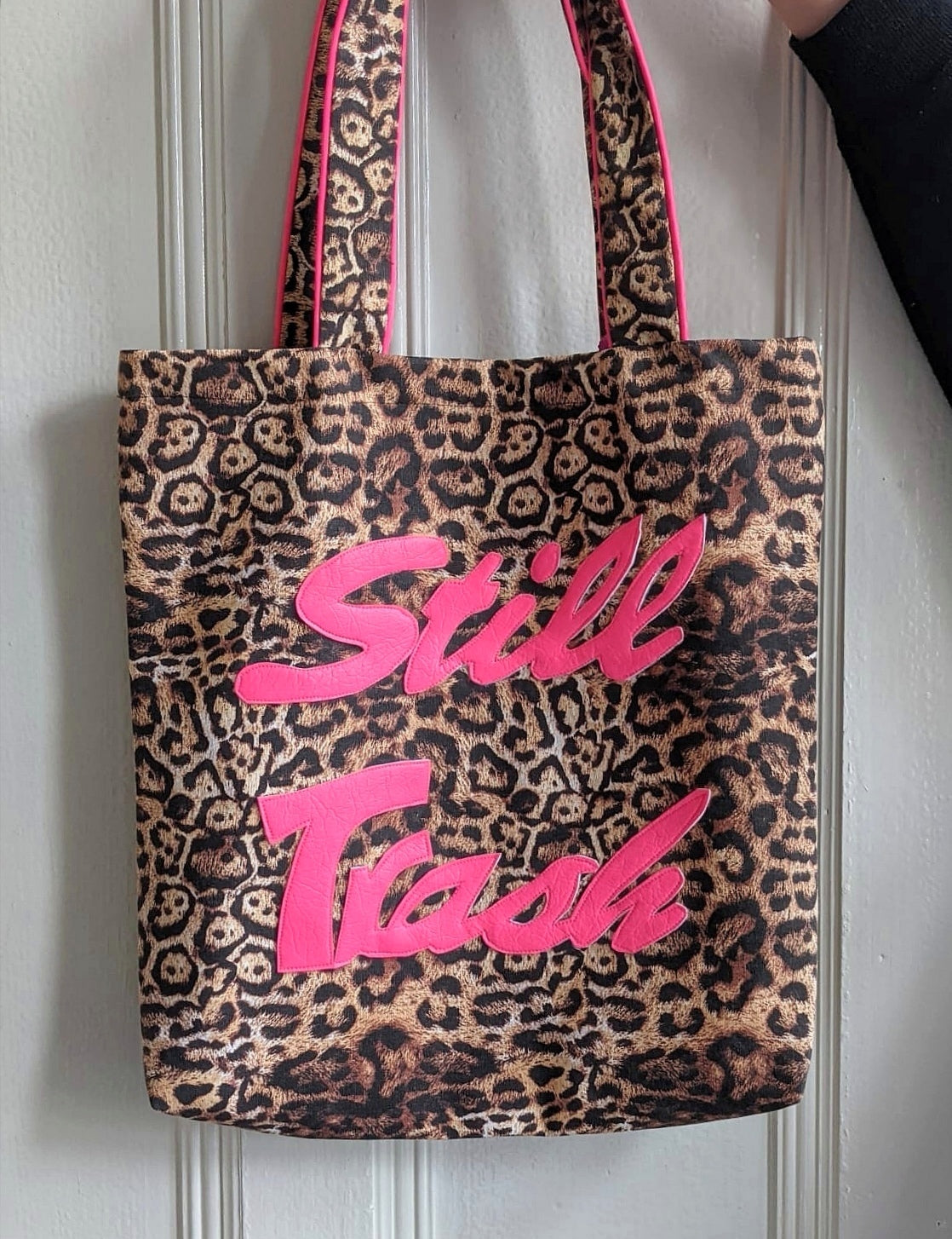 Neon Pink and Leopard Print Applique Tote Bag