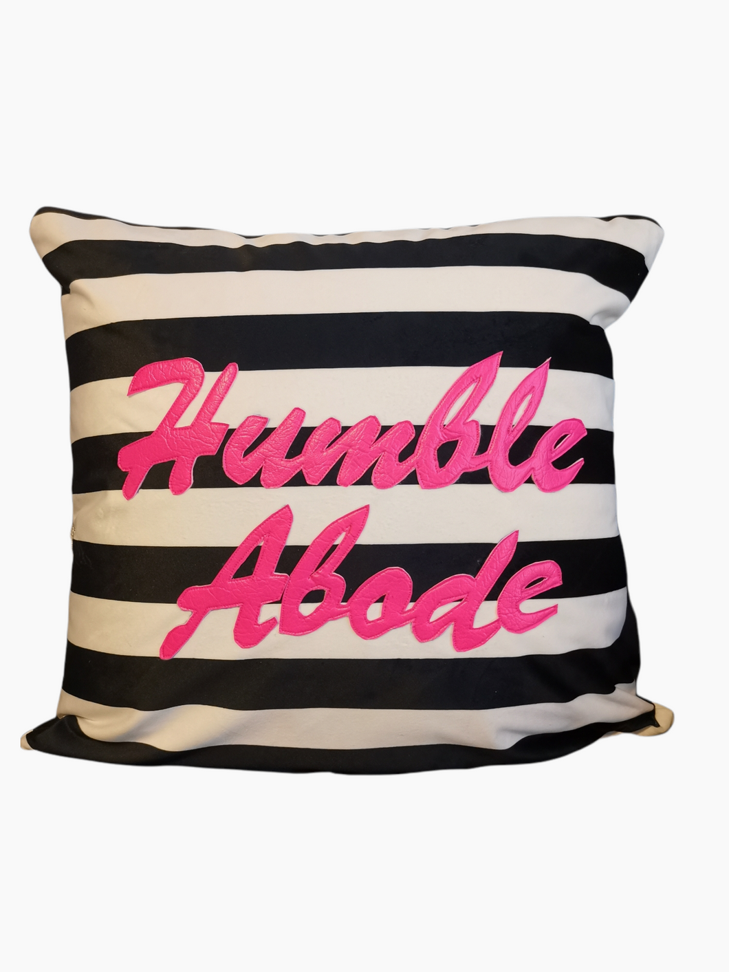 'Humble Abode' Statement Black and White Striped Velvet Cushion