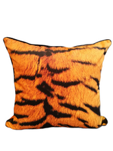 Load image into Gallery viewer, Orange Tiger Print Velvet Square Cushion
